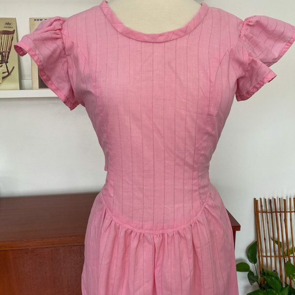 Vintage 40s Metal Zipper Pink Maxi Prairie Day Dress • Size XS - Picture 2 of 7